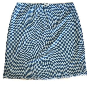 Blue checkerboard skirt with tiny bow detail